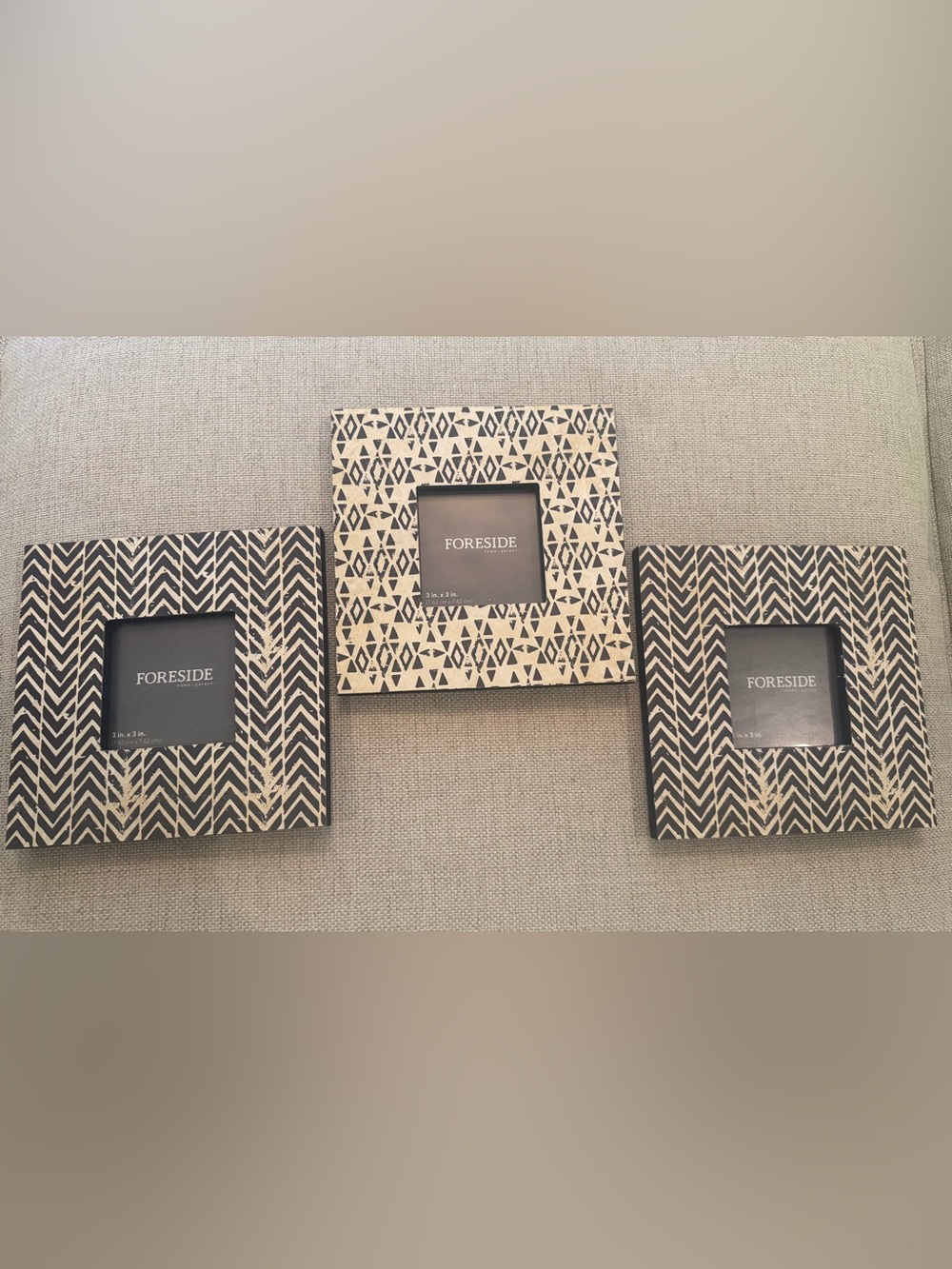Foreside Patterned Square Photo Frames - Black & Cream (Set of Three)